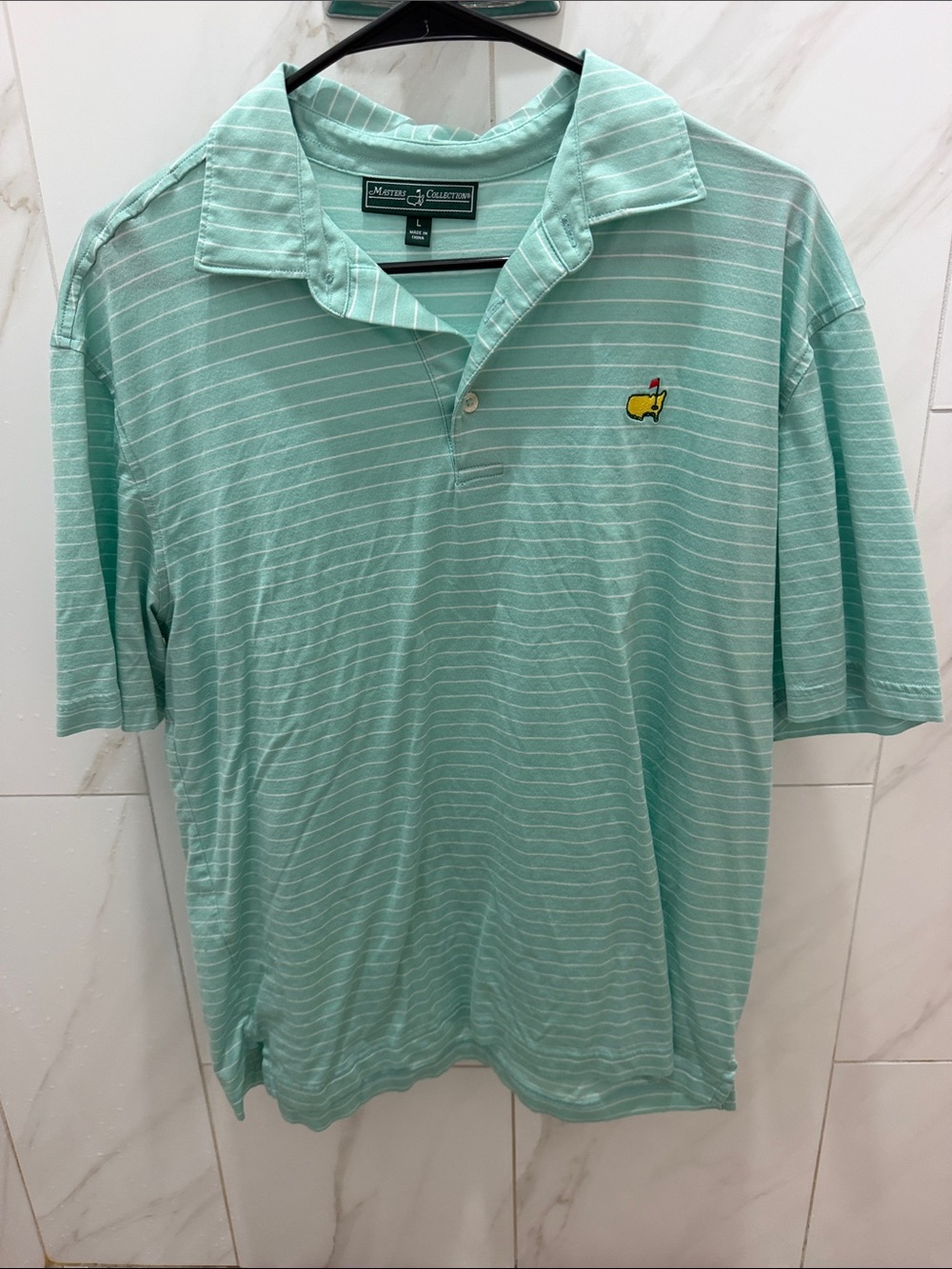 Masters Mint Green / Light Blue Striped Polo with Yellow Logo